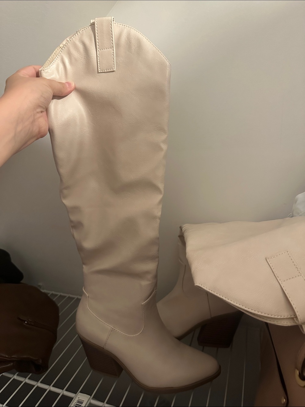 Forever 21 Cream Over-the-Knee Block Heel Boots